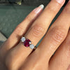 1.05ct Natural Unheated Oval Ruby & Diamond Platinum Three-Stone Engagement Ring