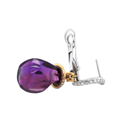 Amethyst and Diamond 18 Carat White and Yellow Gold Drop Earrings