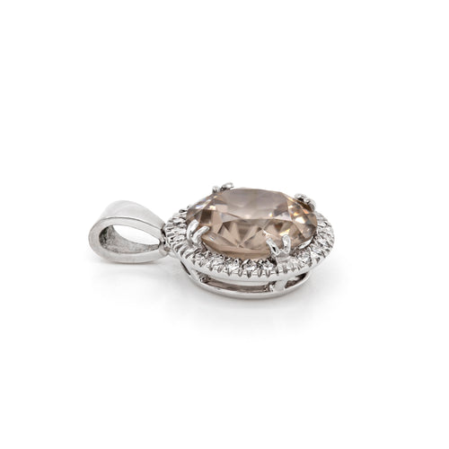 4.25ct Zircon and Diamond 18 Carat White Gold Halo Cluster Pendant