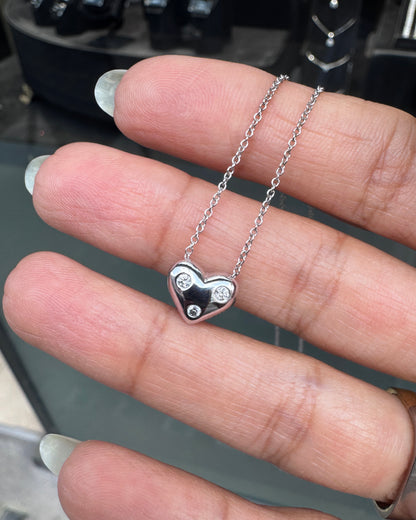 Tiffany & Co. Etoile Three Diamond Puffy Heart Pendant Necklace in Platinum