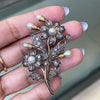 Antique Natural Pearl and Rose Cut Diamond Silver on Gold Floral brooch, c1870's