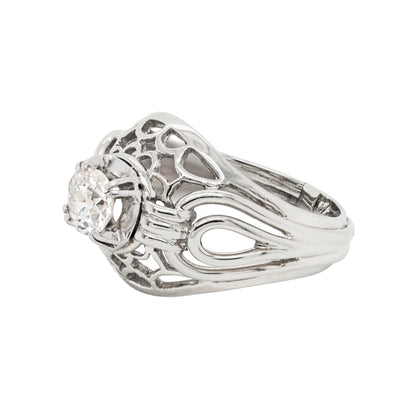 Vintage Old Cut Diamond 18 Carat White Gold Open Work Dome Cocktail Ring, Circa 1950 - Tobi Gem Setting