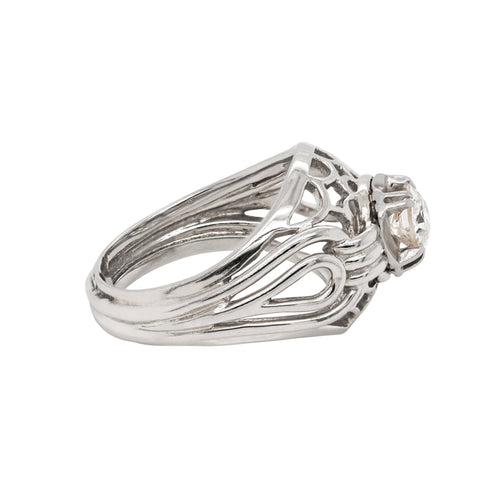 Vintage Old Cut Diamond 18 Carat White Gold Open Work Dome Cocktail Ring, Circa 1950