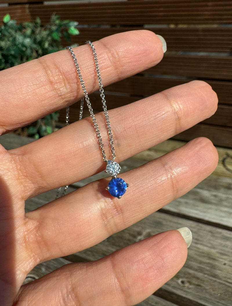 Blue Sapphire and Diamond 18 Carat White Gold Pendant Necklace