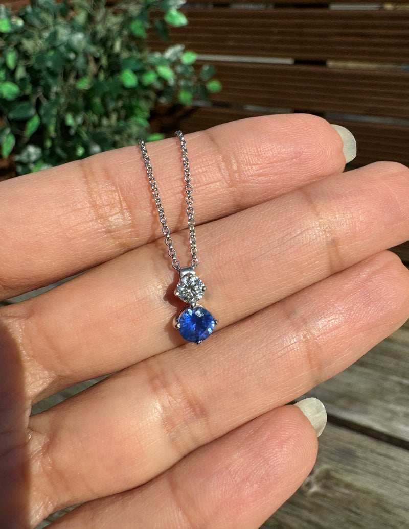 Blue Sapphire and Diamond 18 Carat White Gold Pendant Necklace
