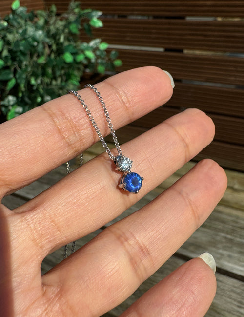 Blue Sapphire and Diamond 18 Carat White Gold Pendant Necklace