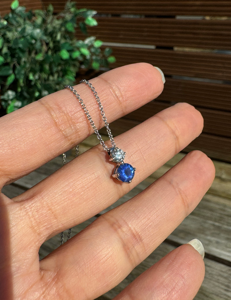 Blue Sapphire and Diamond 18 Carat White Gold Pendant Necklace