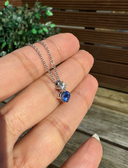 Blue Sapphire and Diamond 18 Carat White Gold Pendant Necklace