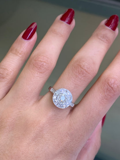 Vintage Inspired Round Old Cut Diamond 18 Carat White Gold Cluster Ring - Tobi Gem Setting