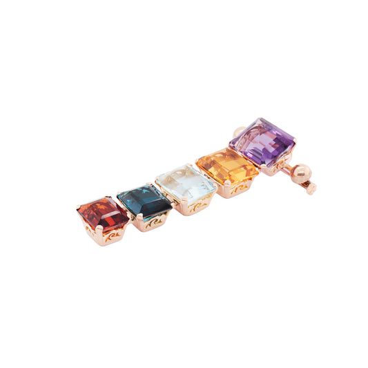 Vintage 18 Carat Rose Gold Emerald Cut Multi-Gemstone Banner Style Drop Brooch