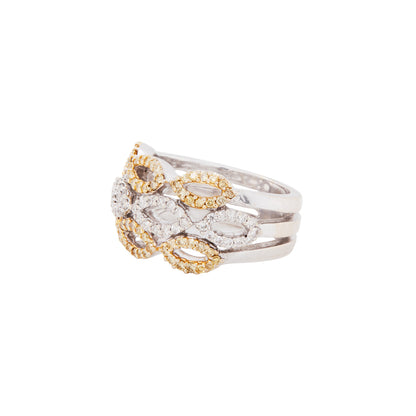 White and Yellow Diamond 18 Carat Gold Wide Tapered Band Infinity Dress Ring