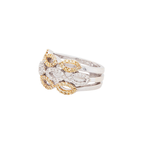 White and Yellow Diamond 18 Carat Gold Wide Tapered Band Infinity Dress Ring