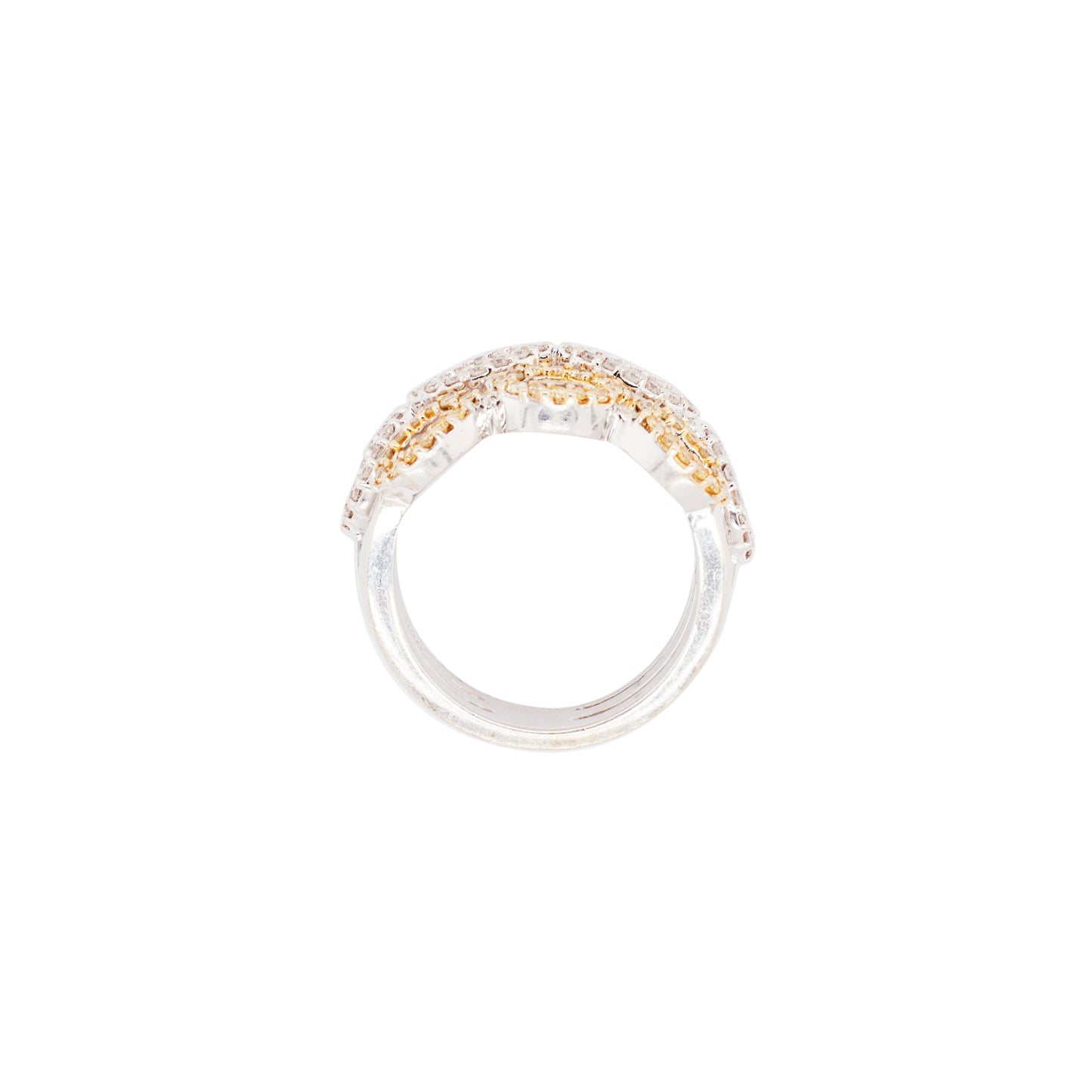 White and Yellow Diamond 18 Carat Gold Wide Tapered Band Infinity Dress Ring