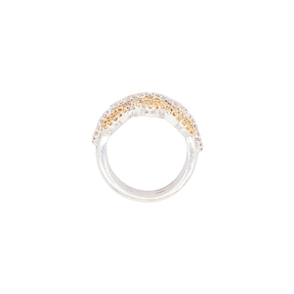 White and Yellow Diamond 18 Carat Gold Wide Tapered Band Infinity Dress Ring