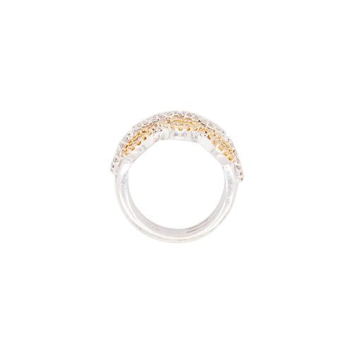 White and Yellow Diamond 18 Carat Gold Wide Tapered Band Infinity Dress Ring