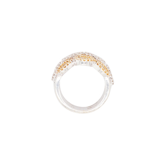 White and Yellow Diamond 18 Carat Gold Wide Tapered Band Infinity Dress Ring