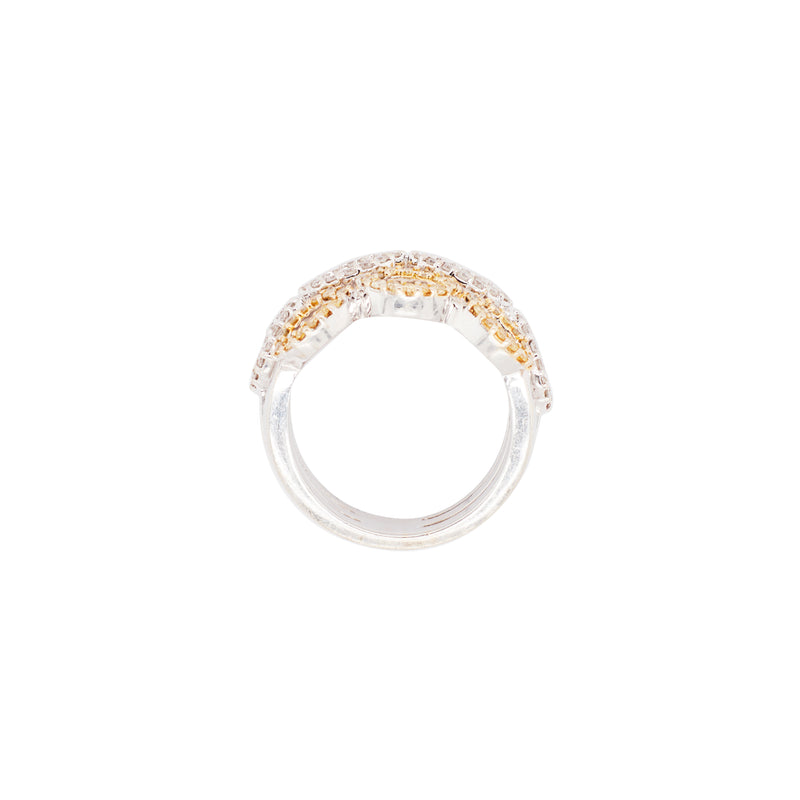 White and Yellow Diamond 18 Carat Gold Wide Tapered Band Infinity Dress Ring