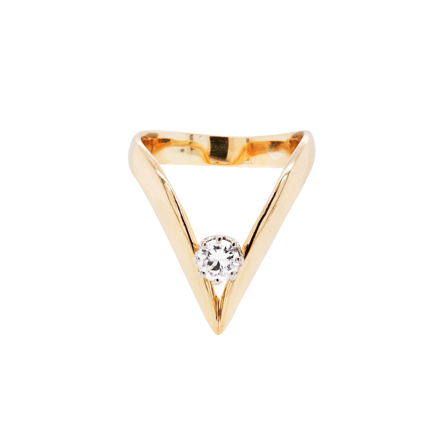 Vintage Diamond 18 Carat Yellow and White Gold Chevron/Wishbone Ring