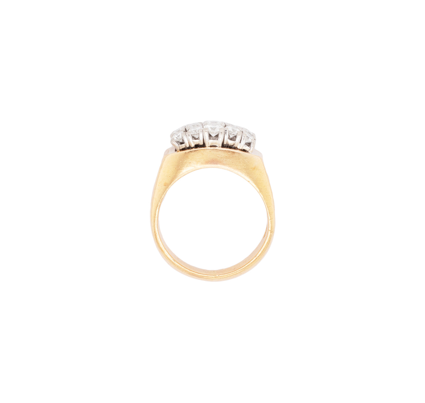 Vintage Bucherer Diamond Cluster Signet Dress Ring in 18K Yellow and White Gold