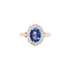 Oval Blue Sapphire and Diamond Halo 18K Gold Coronet Cluster Engagement Ring