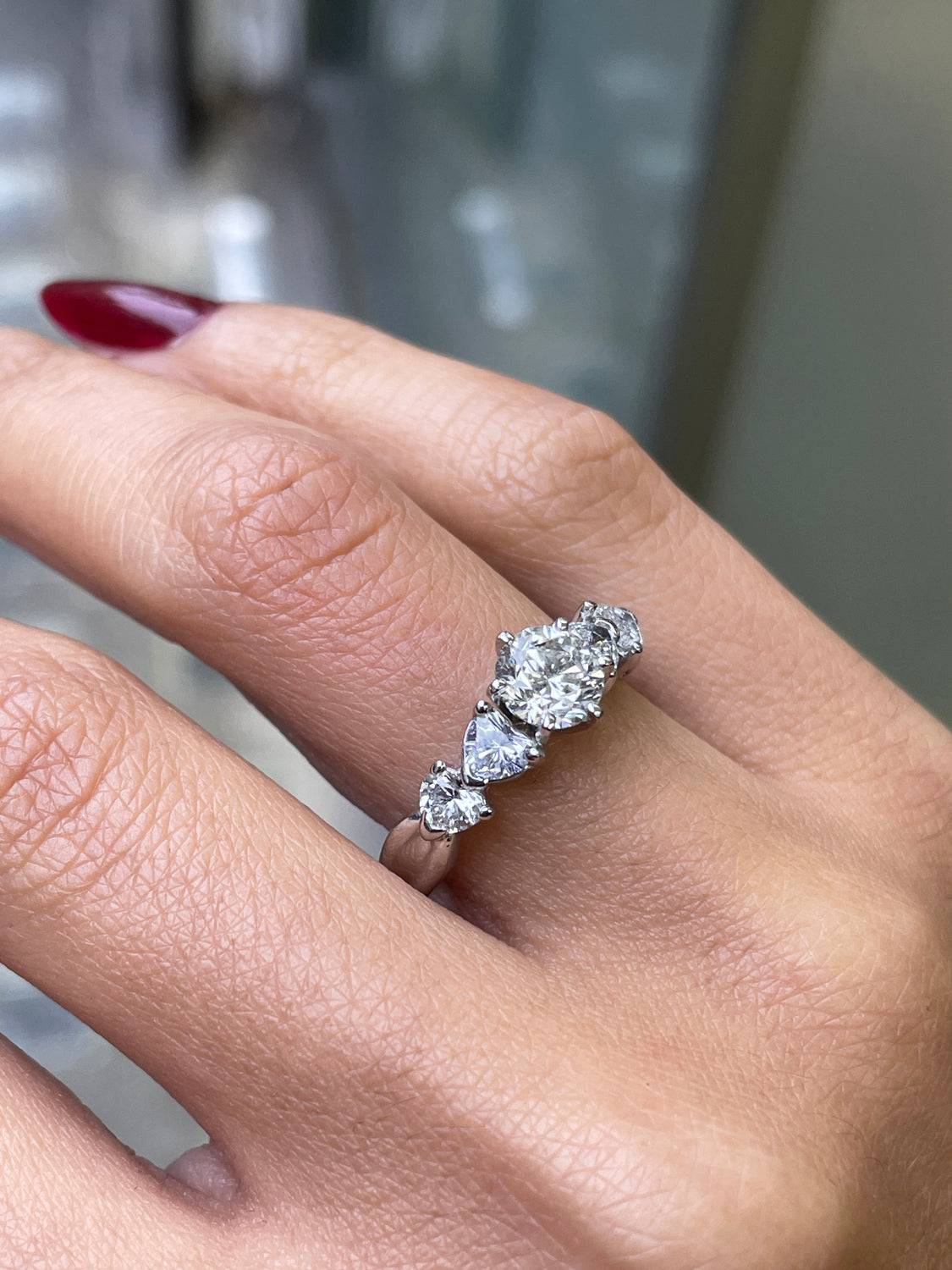 0.90 Carat H VS1 Diamond Platinum Five-Stone Engagement Ring