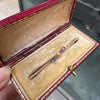Antique Diamond, Sapphire & Ruby 9 Carat Rose Gold Bar Brooch, c.1910