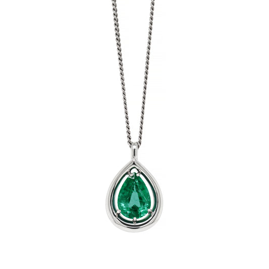3.36 Carat Pear Shaped Emerald Platinum Pendant and Diamond Chain