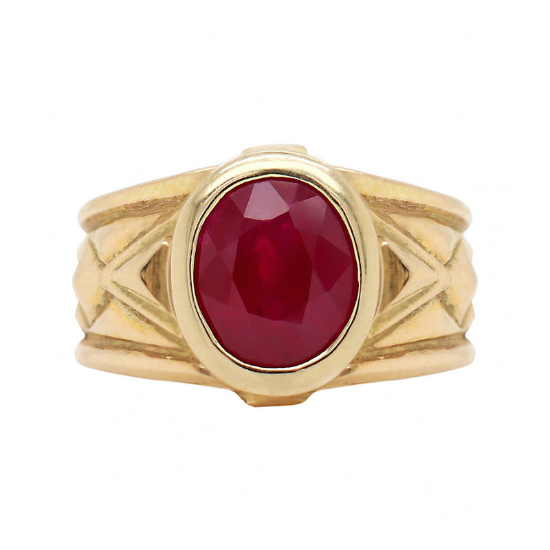 Oval Ruby 18 Carat Yellow Gold Geometric Ring