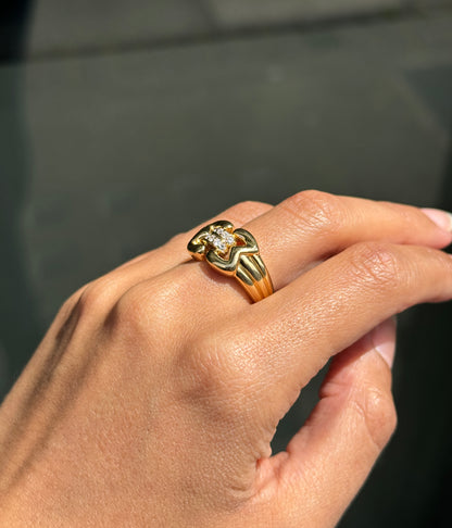 Mauboussin Diamond and 18 Carat Yellow Gold Double Buckle Ring