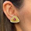 Ruby and Diamond 18 Carat Yellow Gold Triangular Earrings