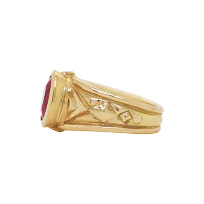 Oval Ruby 18 Carat Yellow Gold Geometric Ring