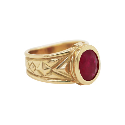 Oval Ruby 18 Carat Yellow Gold Geometric Ring