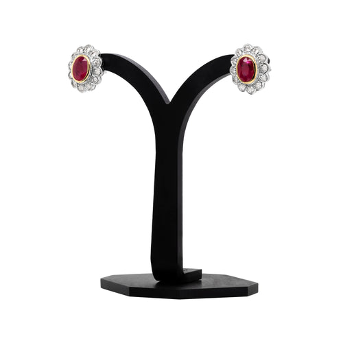 1.94 Carat Ruby and Diamond 18 Carat White and Yellow Gold Cluster Stud Earrings