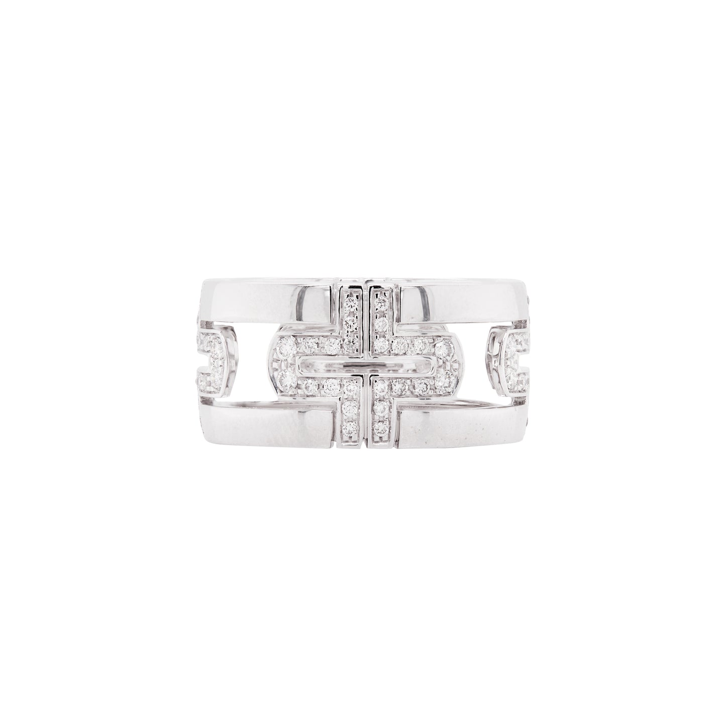 Bvlgari Parentesi Diamond and 18 Carat White Gold Open Work Wide Band Ring