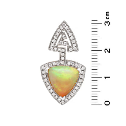 Ethiopian Triangle Cabouchon Opal and Diamond 18 Carat Gold Pendant and Chain
