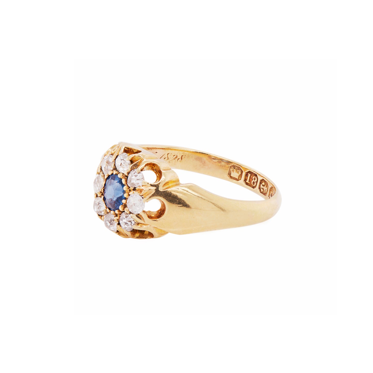 Mid-Victorian Sapphire & Diamond 18 Carat Yellow Gold Antique Cluster Ring, 1876