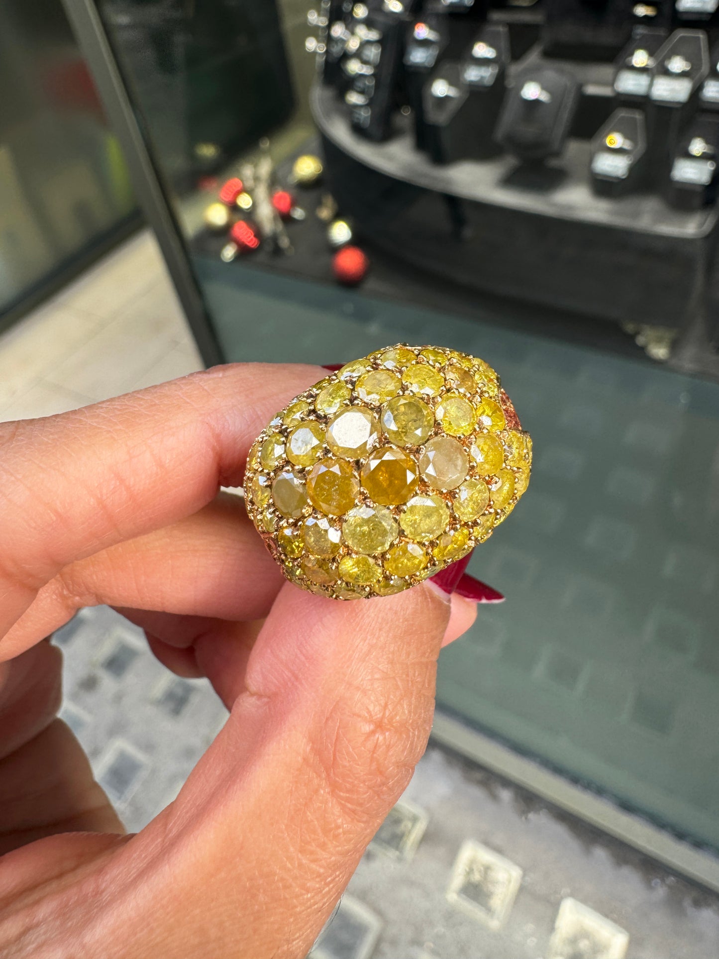 De Grisogono Fancy Yellow Diamond & Orange Garnet 18K Gold Dome Cocktail Ring