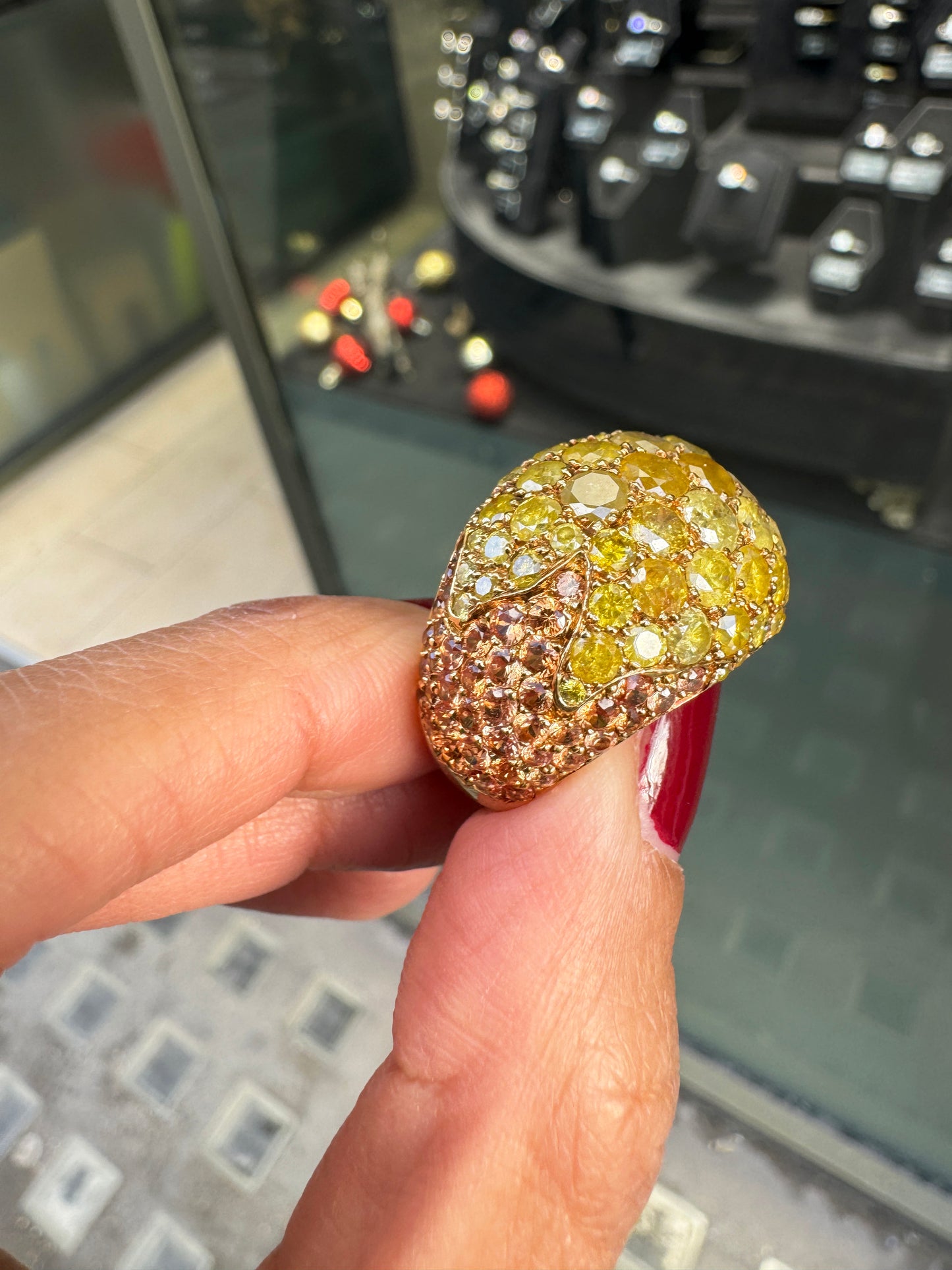 De Grisogono Fancy Yellow Diamond & Orange Garnet 18K Gold Dome Cocktail Ring