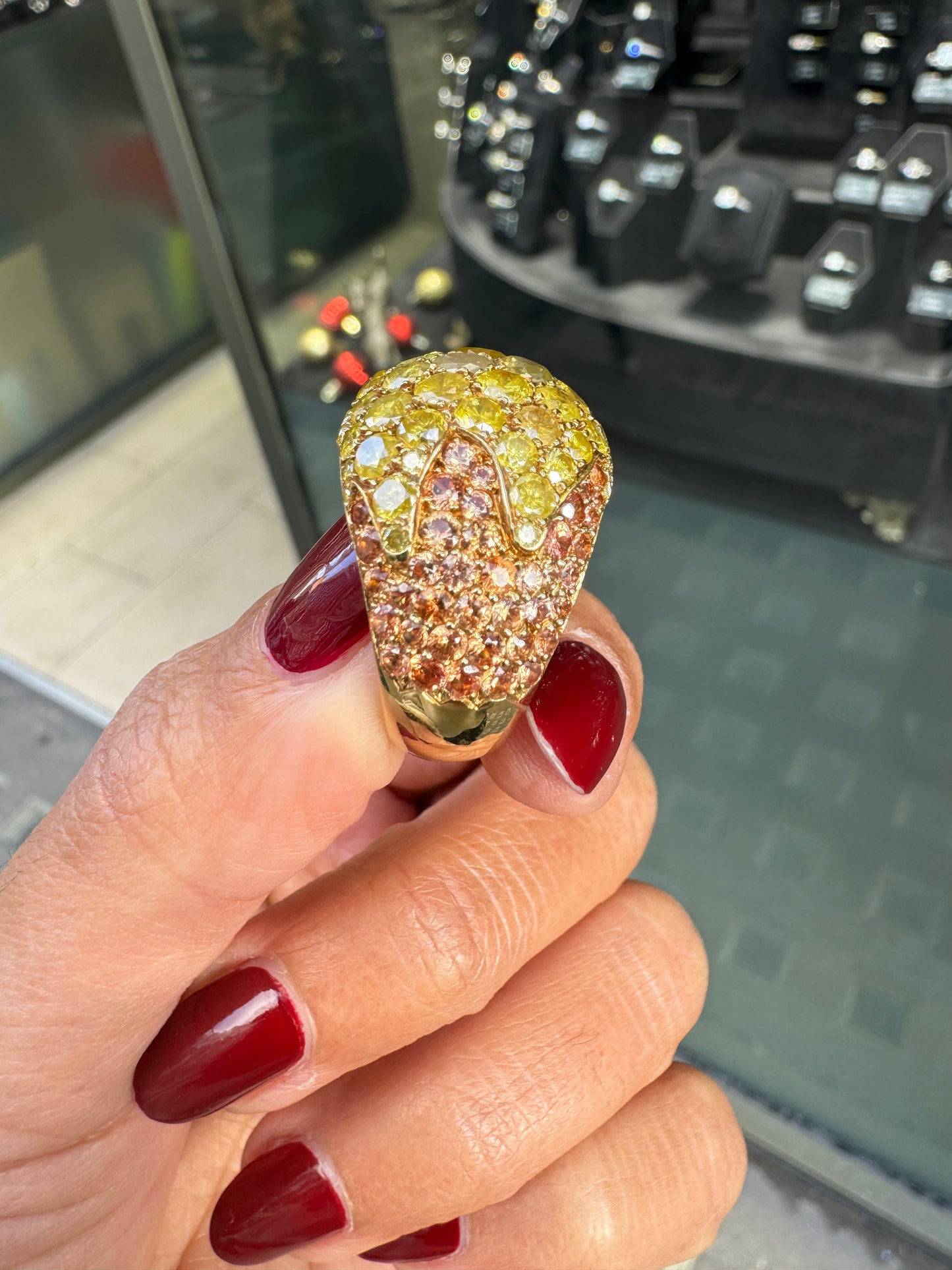 De Grisogono Fancy Yellow Diamond & Orange Garnet 18K Gold Dome Cocktail Ring