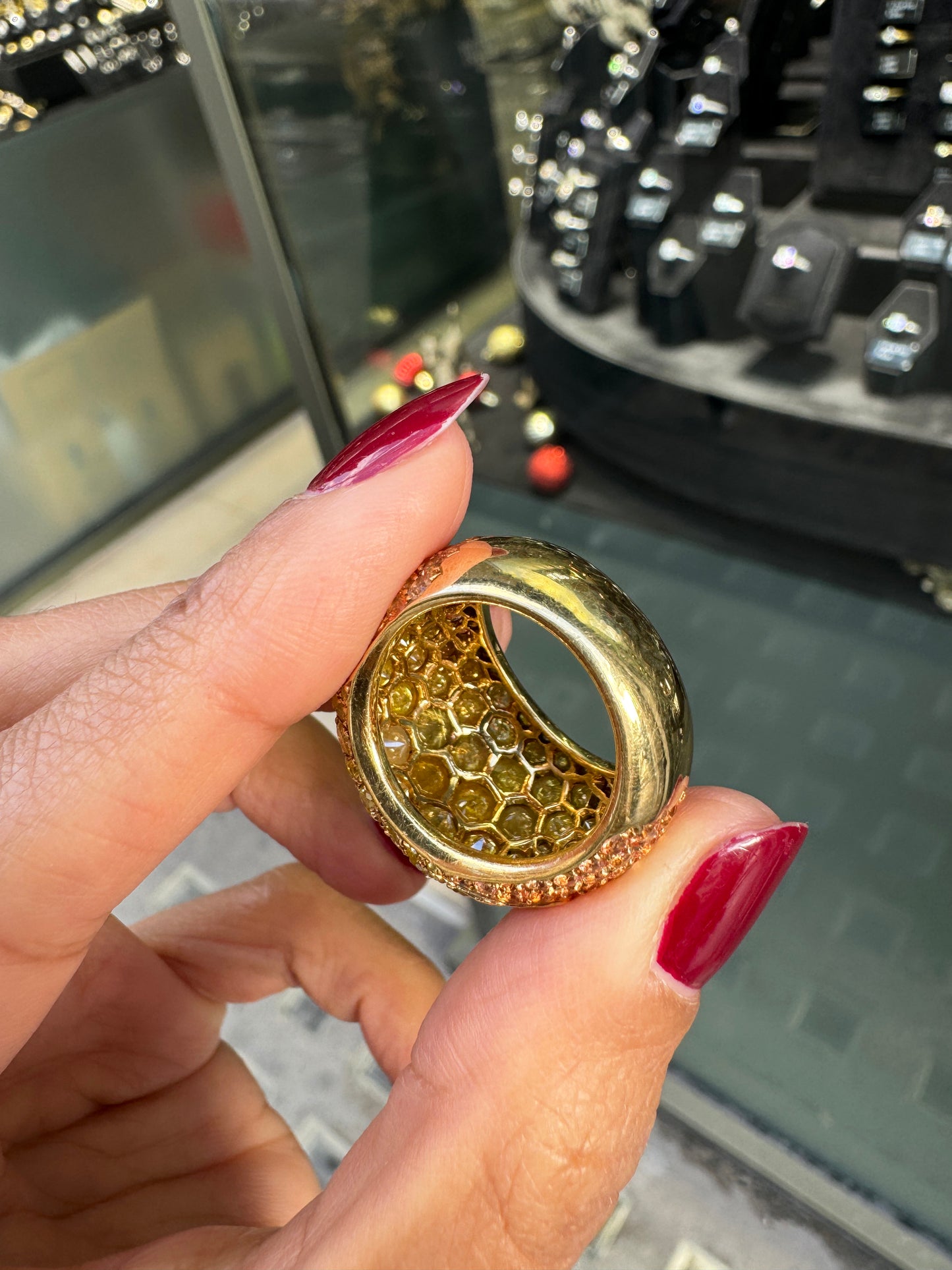 De Grisogono Fancy Yellow Diamond & Orange Garnet 18K Gold Dome Cocktail Ring