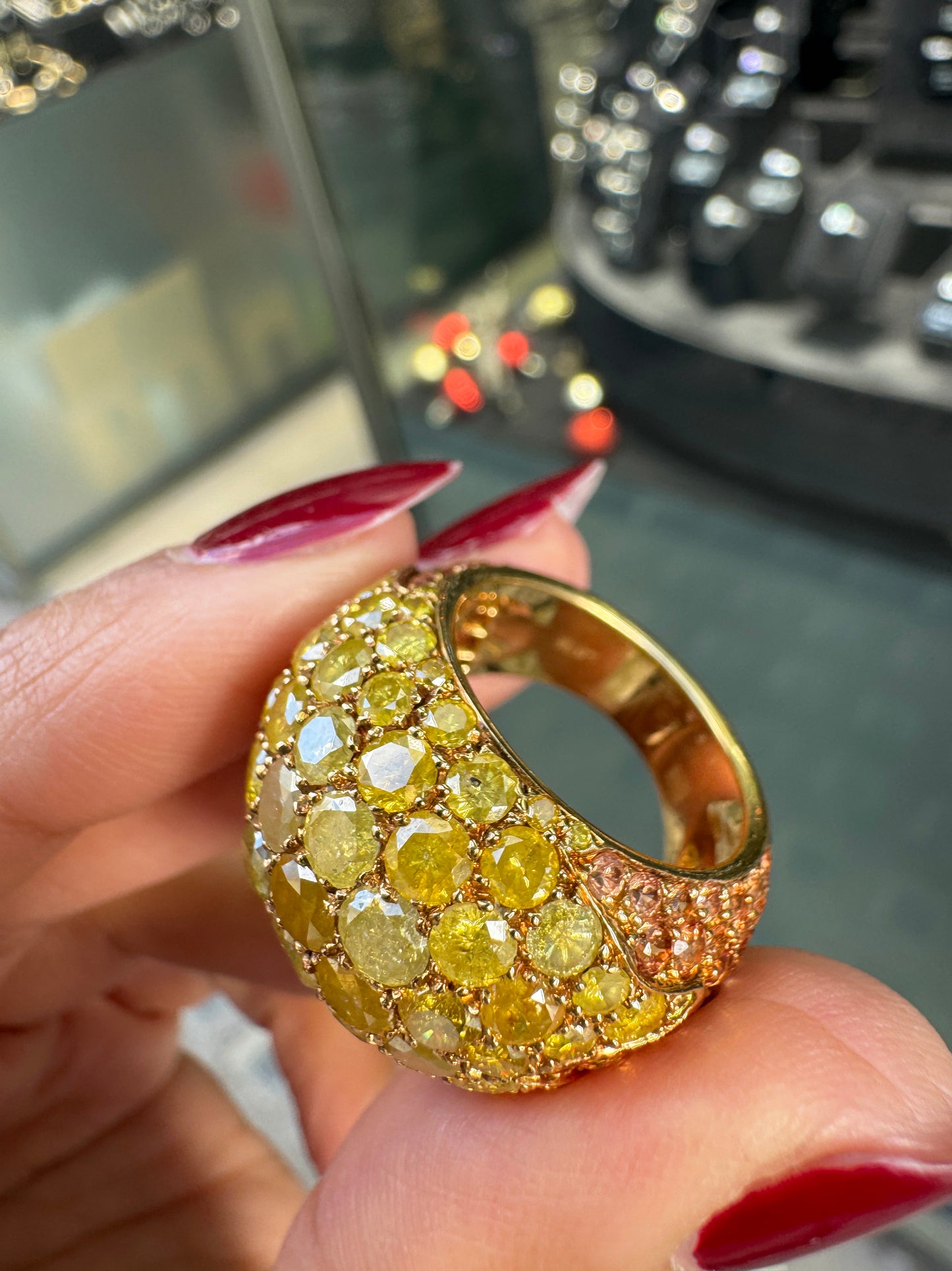 De Grisogono Fancy Yellow Diamond & Orange Garnet 18K Gold Dome Cocktail Ring