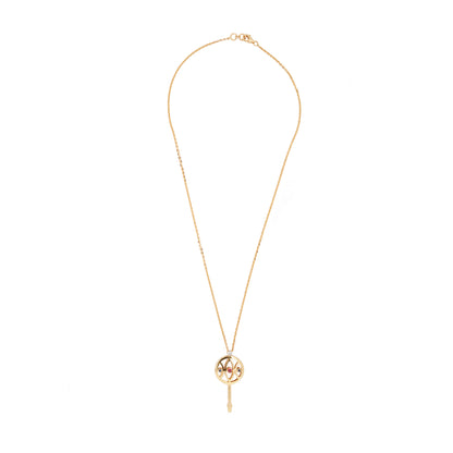 Ruby, Sapphire & Diamond Stylised Key Pendant Necklace in 18 Carat Yellow Gold