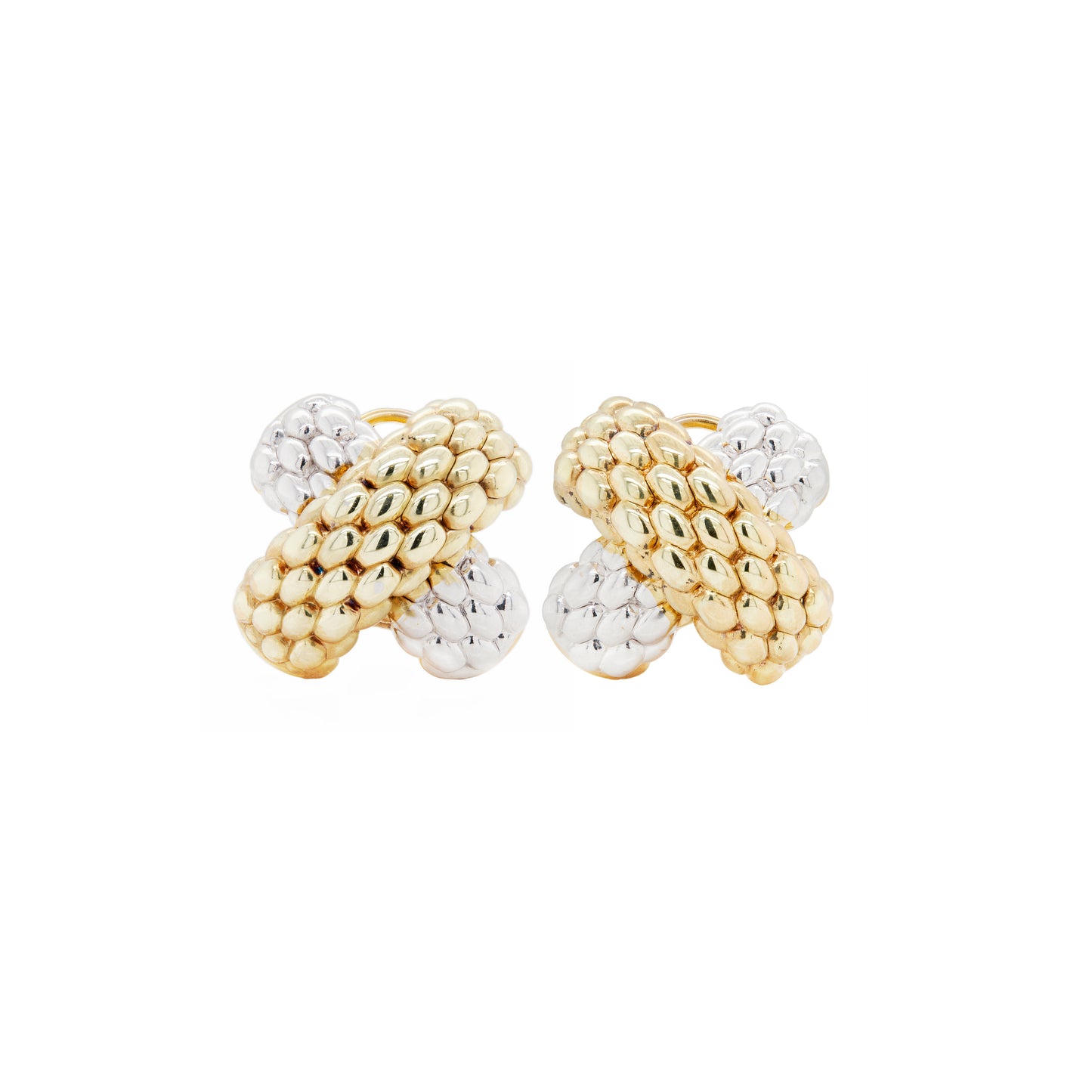 FOPE 18 Carat White & Yellow Gold Two-Tone Woven 'X' Clip-On Earrings