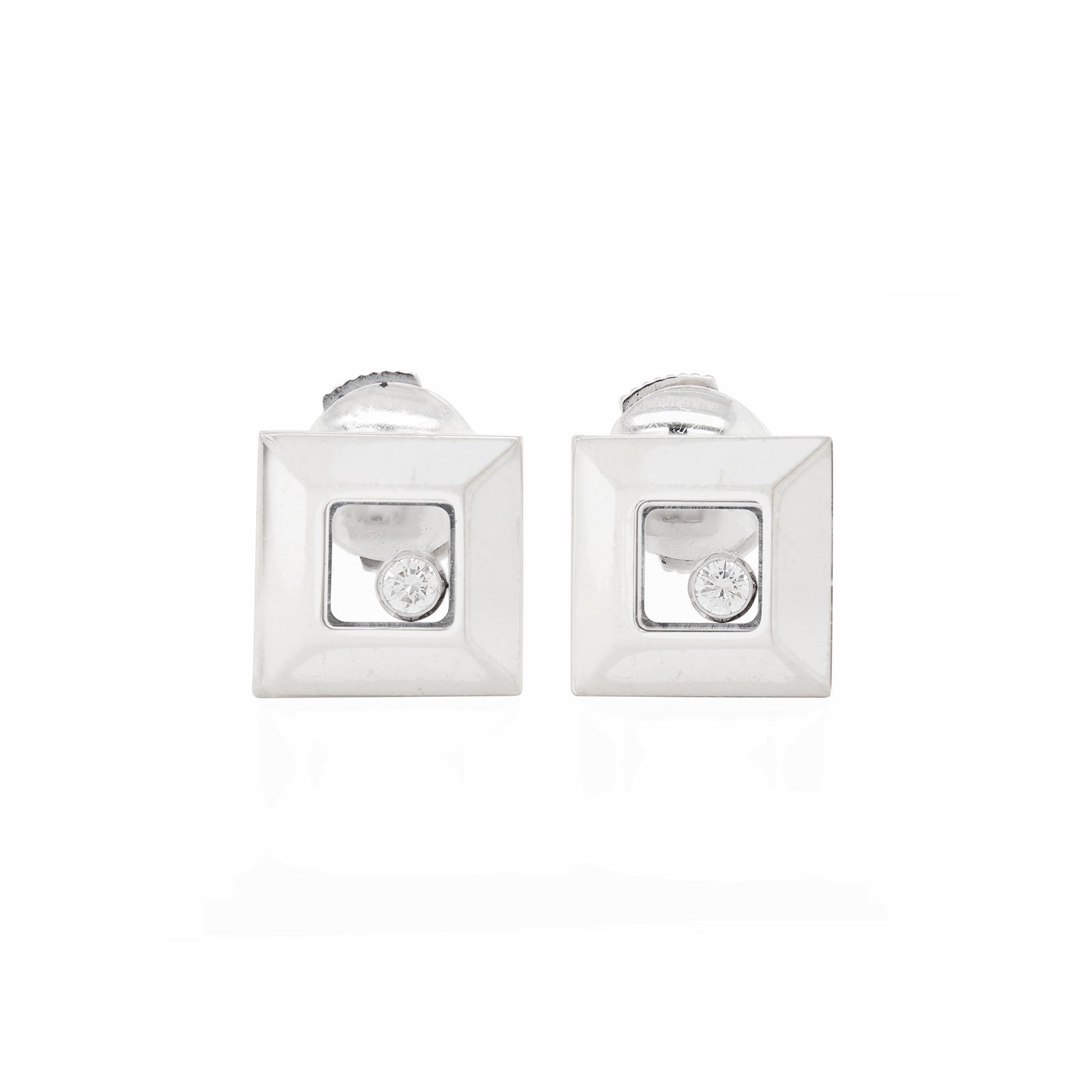 Chopard Happy Diamonds Square Stud Earrings in 18 Carat White Gold
