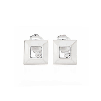 Chopard Happy Diamonds Square Stud Earrings in 18 Carat White Gold