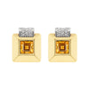 Retro Citrine and Diamond 18 Carat Gold Square Stud Earrings