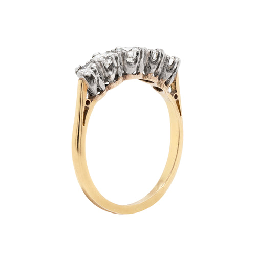 Vintage Five-Stone Diamond Platinum and 18 Carat Yellow Gold Ring