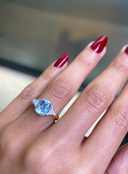 1.48 Carat Aquamarine and Diamond 18ct Gold Engagement Ring