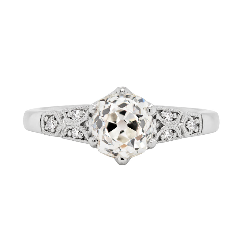 1.25 Carat Old Mine Cut Diamond Platinum Engagement Ring