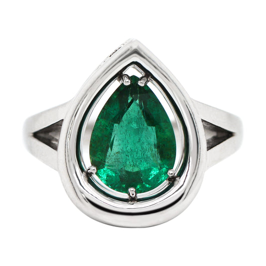 2.72 Carat Pear Shaped Emerald Platinum Ring
